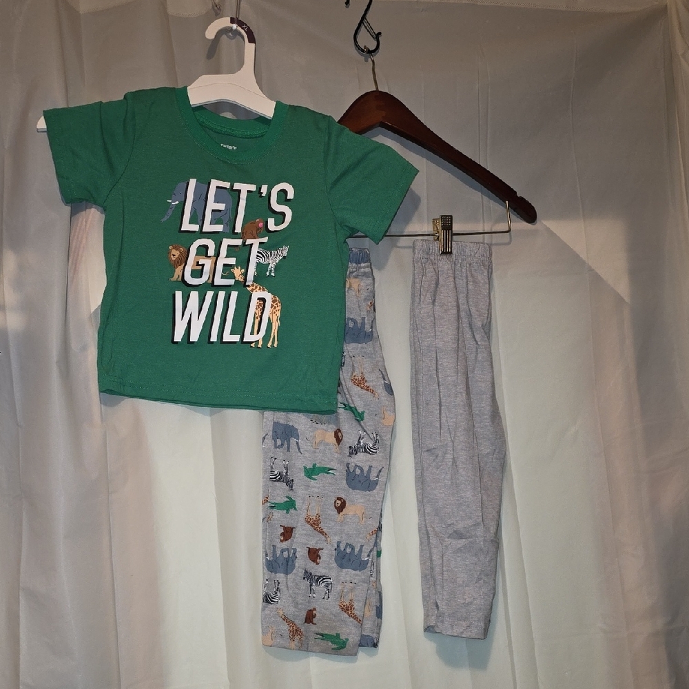 Carter's Green and Gray 'Let's Get Wild' Pajama Set